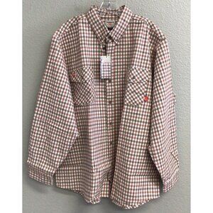 Ticomela FR Cat 2 Shirt Mens Size 3XL Brown Plaid Button Down Long Sleeve NWT